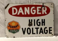 Sunray D-X Danger High Voltage Porcelain Sign