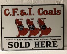 Colorado Fuel & Iron Coal Sold Here Porcelain Sign w/ Devils