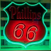 Phillips 66 Embossed Porcelain Shield Neon Sign