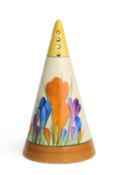 A CLARICE CLIFF 'BIZARRE' CONICAL SIFTER, 1930s