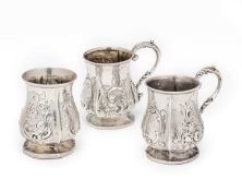 TWO VICTORIAN SILVER CHRISTENING MUGS AND A CHRISTENING BEAKER, HILLIARD & THOMASON,