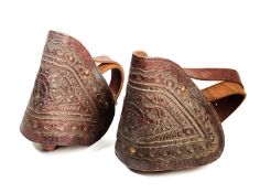 A PAIR OF WESTERN STIRRUPS AND TAPADEROS, LATE 19TH/EARLY 20TH CENTURY