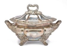 A GEORGIAN SHEFFIELD PLATE SOUP TUREEN AND COVER, CIRCA 1830
