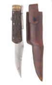 AN INDIAN FOLDING BOWIE KNIFE IN ITS SCABBARD, 19TH CENTURY