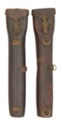 A PAIR OF MILITARY LEATHER SADDLE BUCKETS, LATE 19TH/EARLY 20TH CENTURY
