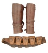 A PAIR OF LEATHER REGULATION GAITERS AND A LEATHER AMMUNTION BELT, EARLY 20TH CENTURY