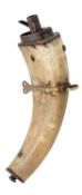 A SPANISH COWHORN POWDER-FLASK, PROBABLY LATE 18TH CENTURY