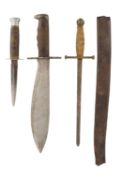 A DAGGER, 18TH CENTURY, A U.S. TRENCH KNIFE, DATED 1918, A FURTHER DAGGER AND A SCABBARD