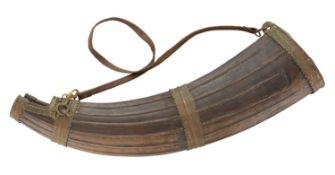 A LARGE HIMALAYAN HORN FLASK, 19TH CENTURY, PROBABLY TIBET