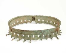A RARE SOUTH INDIAN COPPER ALLOY CEREMONIAL FOOT BAND FOR AN ELEPHANT, 17TH CENTURY, POSSIBLY KERALA