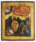 A RUSSIAN ICON OF ELIJAH AND THE FIERY CHARIOT, VILLAGE SCHOOL, CIRCA 1800