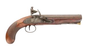 A 22 BORE FLINTLOCK PISTOL SIGNED WESTWOOD, LONDON, BIRMINGHAM PROOF MARKS, CIRCA 1820
