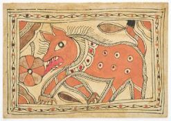 A SMALL MADUBHANI PAINTING OF A BOAR