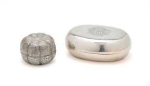 A VICTORIAN SILVER SOAP BOX AND COVER AND A SILVER 'PUMPKIN' BOX, BOTH LONDON