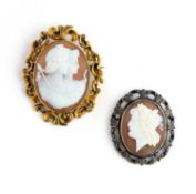 FOUR CARVED SHELL CAMEO BROOCHES, 1870s