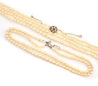 TWO DOUBLE ROW CULTURED PEARL NECKLACES