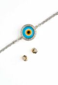 GLASS AND DIAMOND BRACELET AND A PAIR OF DIAMOND EAR STUDS