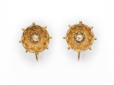 A PAIR OF GOLD AND DIAMOND EARRINGS, 1890s