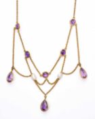 ARTS & CRAFTS, GOLD, AMETHYST AND BLISTER PEARL NECKLACE, 1900s