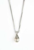 CULTURED PEARL AND DIAMOND PENDENT