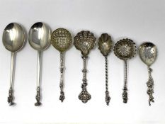A GROUP OF SEVEN VICTORIAN SILVER DECORATIVE SPOONS, VARIOUS MAKERS, ALL LONDON, 1849-1887