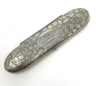 A VICTORIAN SILVER SPECTACLES CASE AND A PAIR OF SILVER SPECTACLES