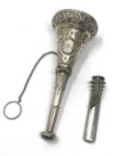 A VICTORIAN SILVER POSY HOLDER AND A BUTTONHOLE CLIP, GEORGE UNITE, BIRMINGHAM, 1876 / 85