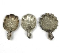 THREE VICTORIAN SILVER CADDY SPOONS, GEORGE UNITE, BIRMINGHAM, 1865-69