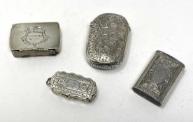 FOUR VICTORIAN SILVER VESTA CASES, HILLIARD & THOMASON, BIRMINGHAM, 1874-1880