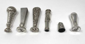 FIVE VICTORIAN SILVER DESK SEALS