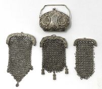 FOUR VICTORIAN SILVER PURSES, 1840-1871