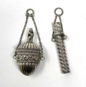 A VICTORIAN SILVER 'CHATELAINE' THIMBLE CASE AND A CONTAINER