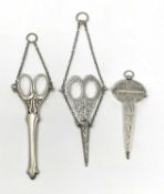 TWO PAIRS OF VICTORIAN SILVER 'CHATELAINE' SCISSORS, H.W. & L. DEE, LONDON, 1874