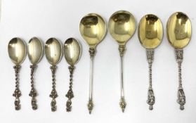 A GROUP OF EIGHT VICTORIAN SILVER DECORATIVE SPOONS, ALL LONDON