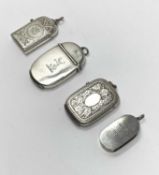 FOUR VICTORIAN SILVER PENDENT VESTA CASES, GEORGE UNITE, BIRMINGHAM, 1874-1881