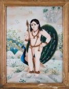 A REVERSE GLASS PAINTING DEPICTING MURUGAN, TANJORE (THANJAVUR), SOUTH INDIA, CIRCA 1900