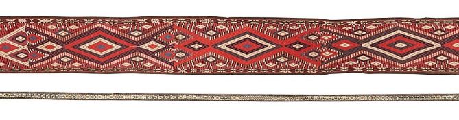 Two tent bands (2)The largest 40cm wide and 1,743cm (17.43m) longThe smaller 6.5cm wide and 692cm (6