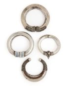 FOUR SILVER BRACELETS, RAJASTHAN OR GUJARAT, INDIA, CIRCA 1900