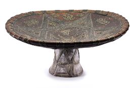 A LARGE SILVER AND WHITE METAL MOUNTED RITUAL BOWL, MOROCCO, 19TH/20TH CENTURY