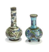 TWO CHINESE CLOISONNE ENAMEL MINIATURE VASES, LATE QING DYNASTY