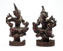 A PAIR OF CARVED WOOD FIGURES OF NATS, BURMA (MYANMAR), LATE 19TH CENTURY