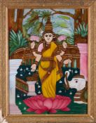 A REVERSE GLASS PAINTING OF LAKSHMI, TANJORE (THANJAVUR), CIRCA 1900