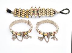 A SET OF THREE GLASS INLAID PIECES OF JEWELLERY, NORTHERN INDIA, LATE 19TH/EARLY 20TH CENTURY