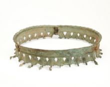 A RARE SOUTH INDIAN COPPER ALLOY CEREMONIAL FOOT BAND FOR AN ELEPHANT, 17TH CENTURY, POSSIBLY KERALA