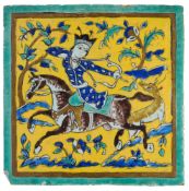 A QAJAR CUERDA SECA TILE, PERSIA, 19TH CENTURY