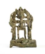 A FOLK BRONZE FIGURE OF DURGA MAHISASURAMARDINI, MAHARASHTRA, 18TH/19TH CENTURY