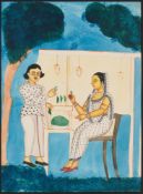 A KALIGHAT PAINTING OF A COUPLE PREPARING BETEL LEAVES, BENGAL, INDIA, CIRCA 1860
