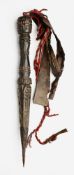 TWO CARVED WOOD BUDDHIST RITUAL DAGGERS (PHURBU), NEPAL, CIRCA 19TH CENTURY