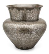 A LARGE SILVER INLAID BRASS JAR, PROBABLY CAIRO, EGYPT, 19TH CENTURY
