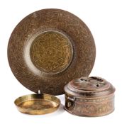 AN ENGRAVED AND LAC INLAID BRASS PAN DAN, NORTHERN INDIA, LATE 19TH CENTURY